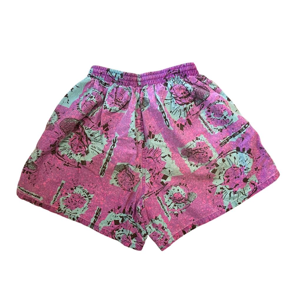 Vtg 80s Speedo graphic Purple Blue Surf Wake Board Medium Swim Trunks Shorts - Picture 7 of 8